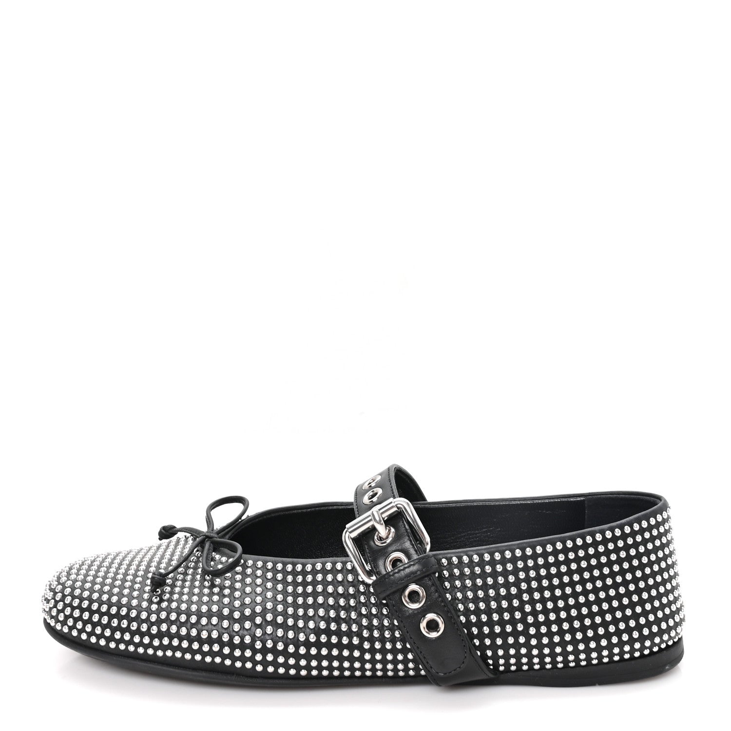 Miu Miu Calfskin Studded Mary Jane Ballerina Flats 36.5 Black 1 of 8