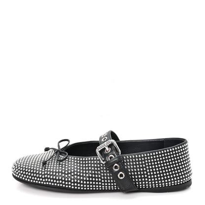 Miu Miu Calfskin Studded Mary Jane Ballerina Flats 36.5 Black 1 of 8