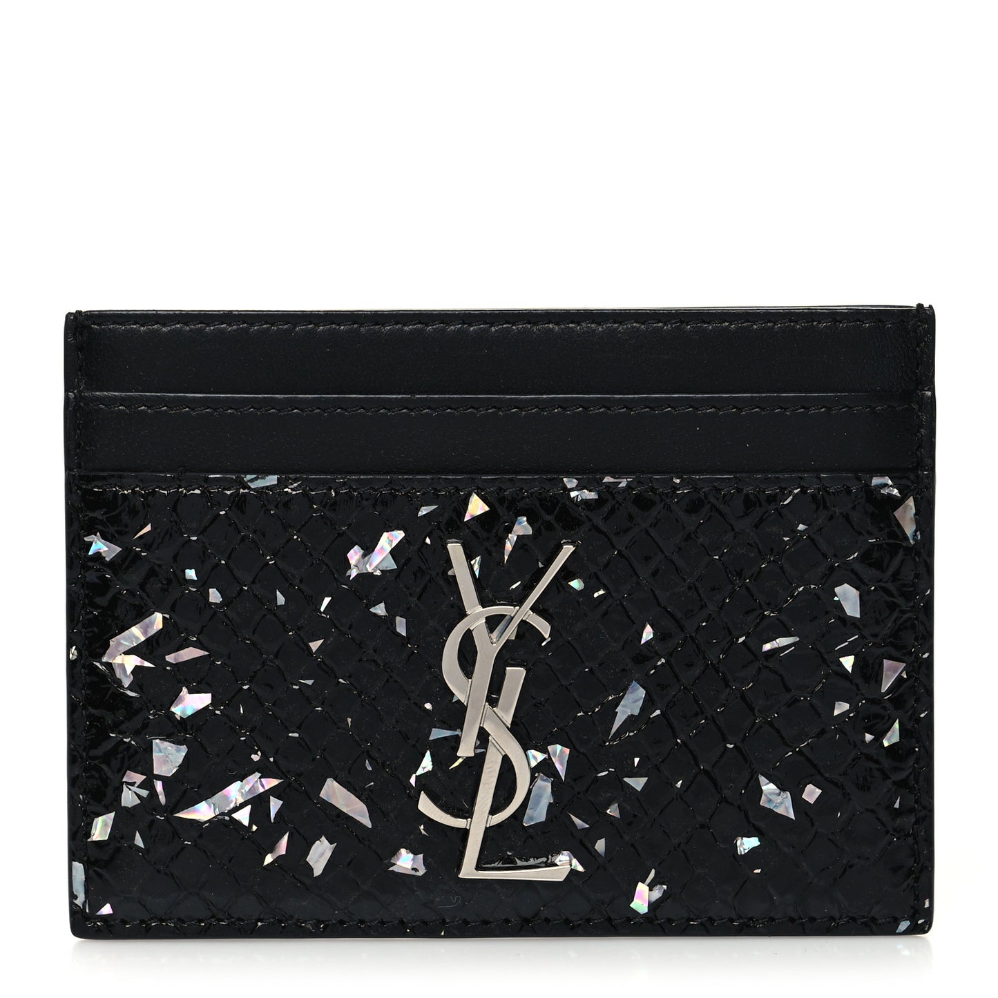 Lambskin Python Embossed Glitter Monogram Credit Card Case Black