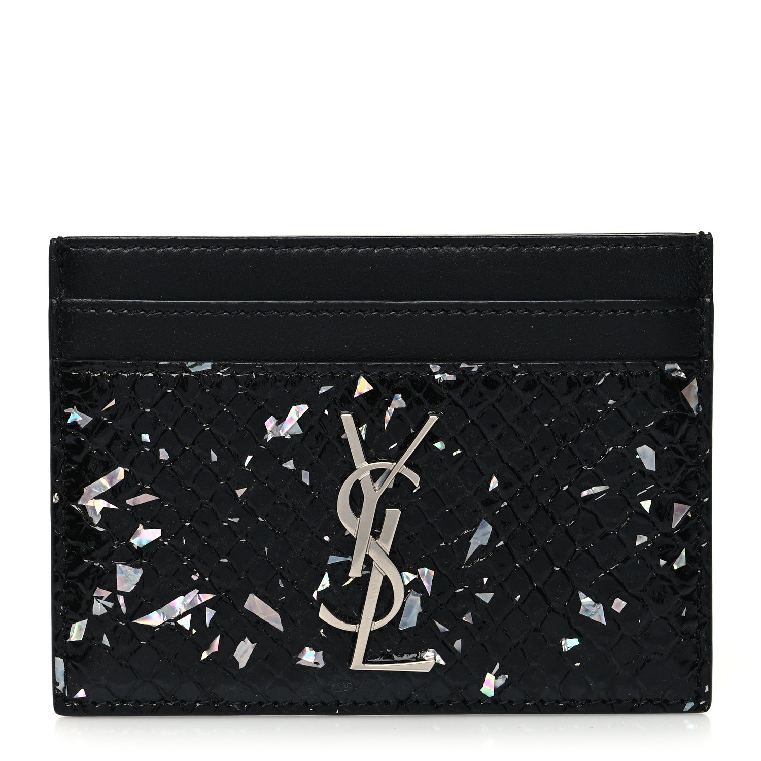 Saint Laurent Lambskin Python Embossed Glitter Monogram Credit Card Case Black 1 of 8