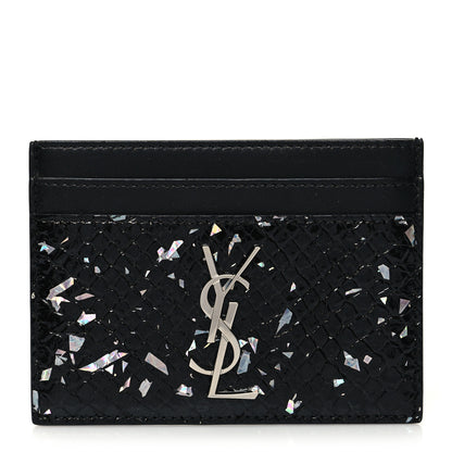 Saint Laurent Lambskin Python Embossed Glitter Monogram Credit Card Case Black 1 of 8
