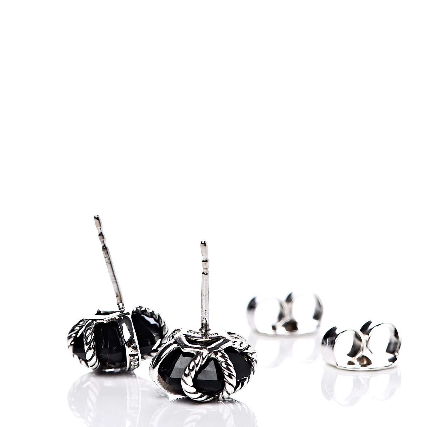 Sterling Silver Diamond Black Onyx 11mm Cable Wrap Earrings