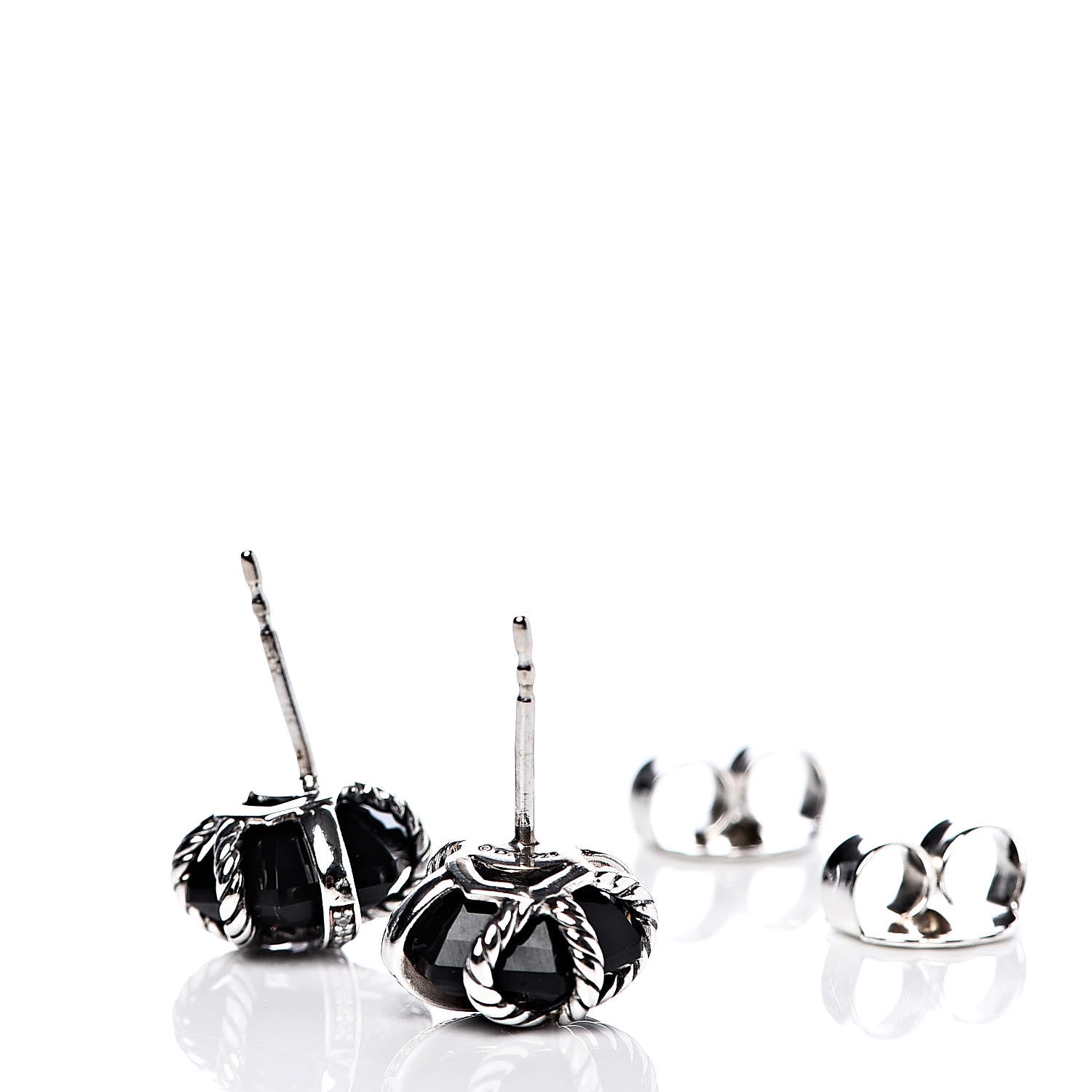 David Yurman Sterling Silver Diamond Black Onyx 11mm Cable Wrap Earrings 3 of 5