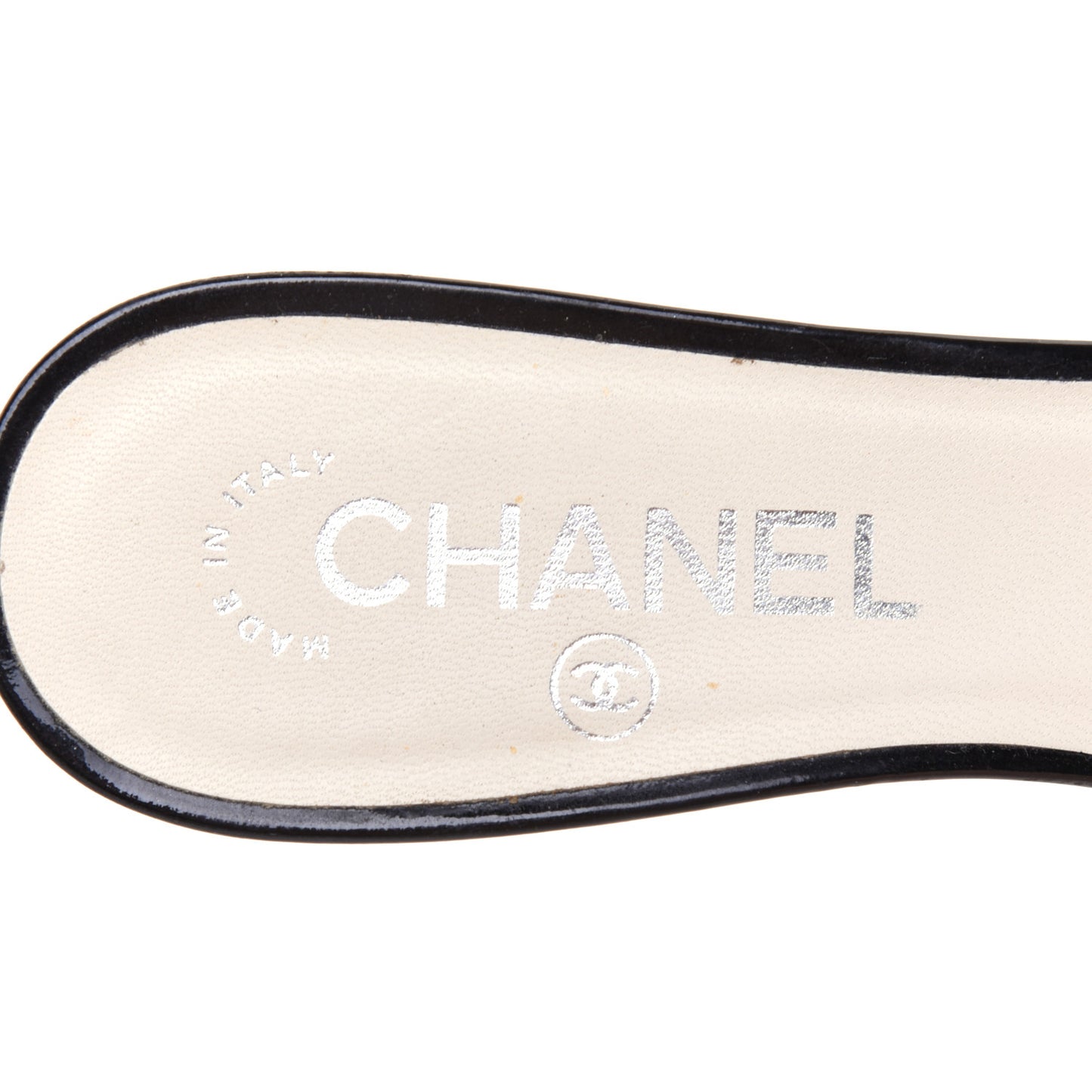 Patent Calfskin CC Mules 36 Black