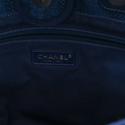 Chanel Mixed Fibers Striped Small Deauville Tote Navy Blue 6 of 12