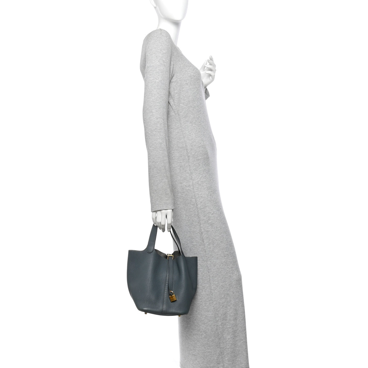Hermes Taurillon Clemence Picotin Lock 22 MM Bleu Orage 2 of 12
