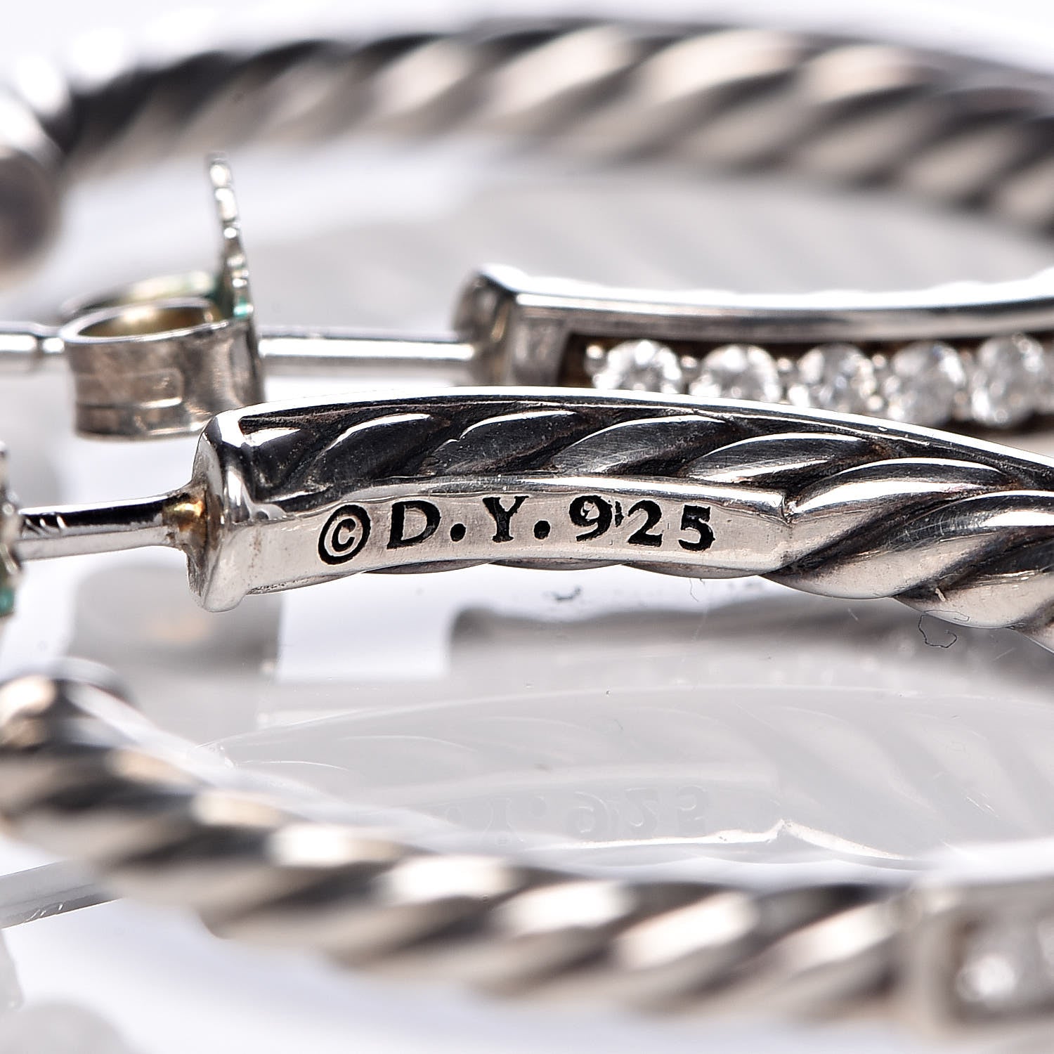 David Yurman Sterling Silver Diamond 25mm Medium Hoop Earrings 4 of 4
