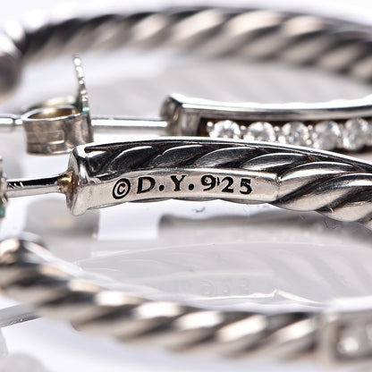 David Yurman Sterling Silver Diamond 25mm Medium Hoop Earrings 4 of 4
