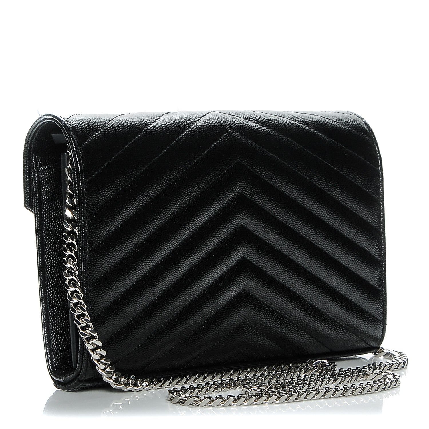 Saint Laurent Grain De Poudre Matelasse Chevron Monogram Chain Wallet Black 3 of 5