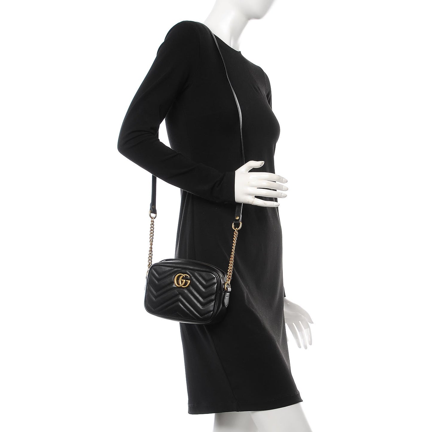 Calfskin Matelasse Mini GG Marmont Chain Shoulder Bag Black