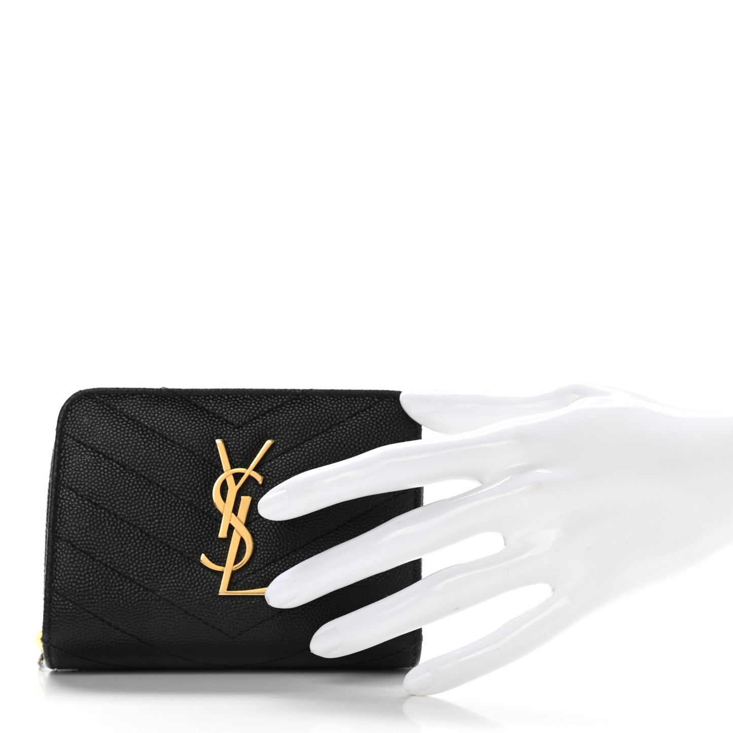 Grain De Poudre Matelasse Chevron Monogram Compact Zip Around Wallet Black