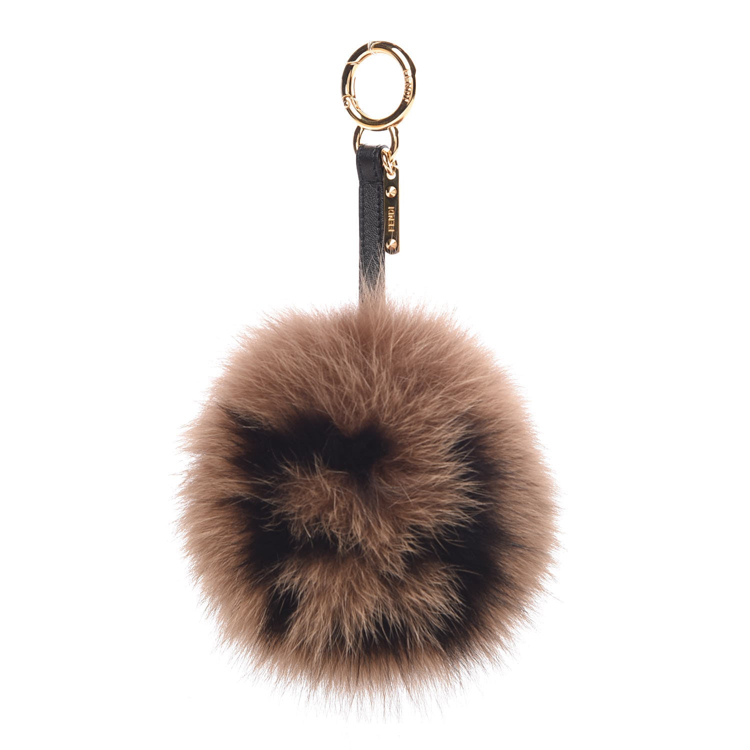 Fendi Fox Fur Nappa FF Pom Pom Bag Charm Tobacco Black 1 of 3