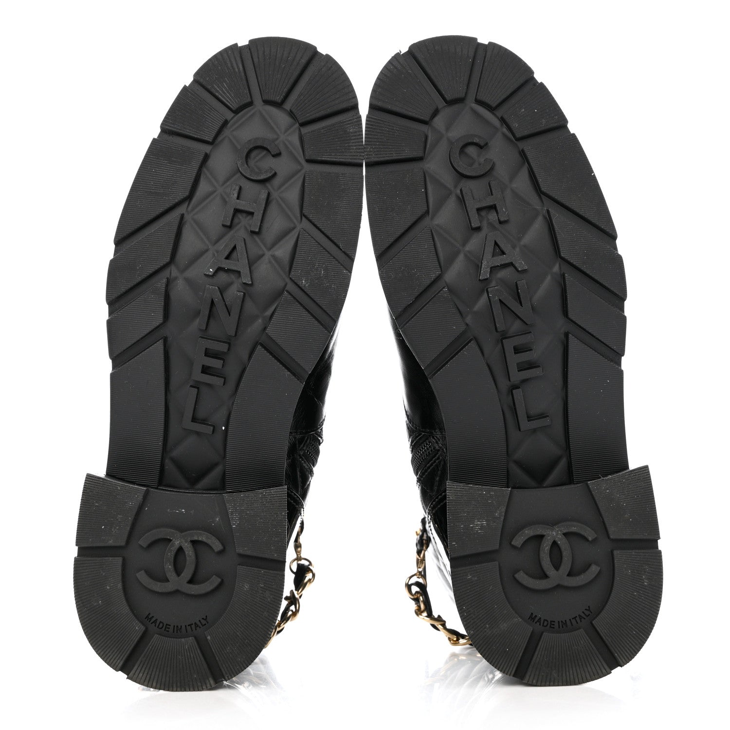 Chanel Shiny Calfskin Patent Quilted Chain Lace Up Combat Boots 38.5 Black 5 of 11