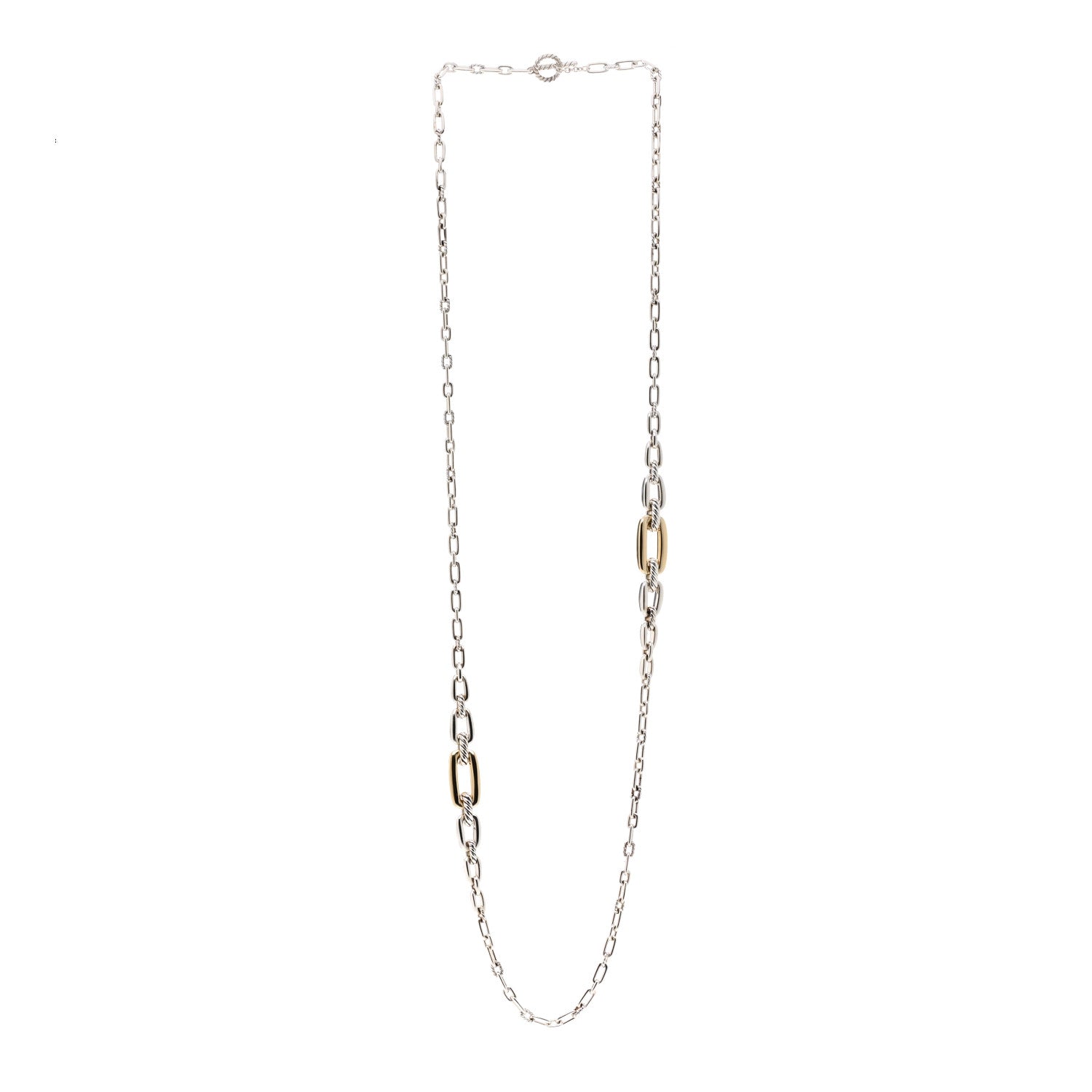 David Yurman Sterling Silver 18K Yellow Gold Wellesley Long Chain Link Necklace 3 of 4