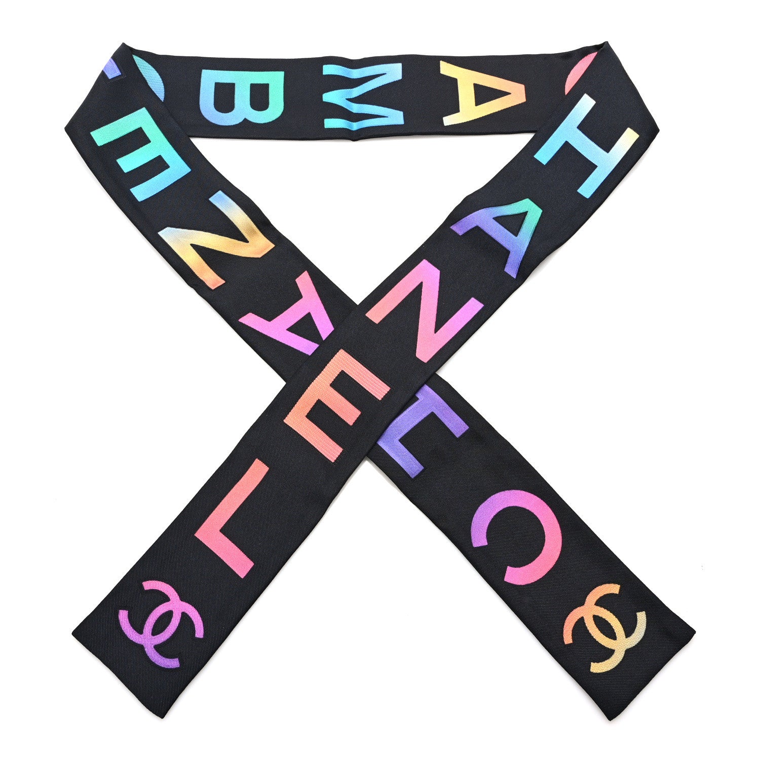 Chanel Silk Logo Rue Cambon Slim Bandeau Scarf Black Multicolor 1 of 4