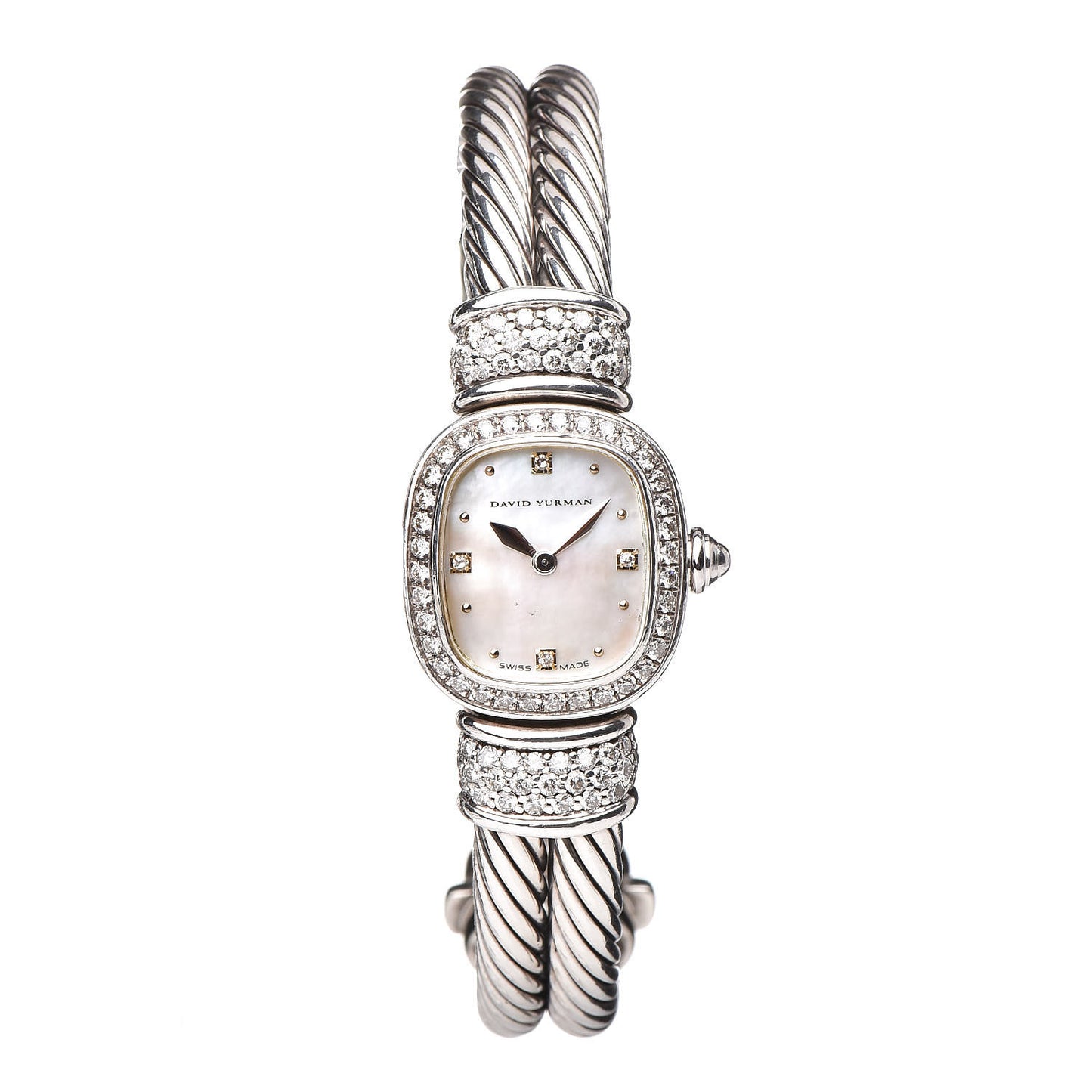 Sterling Silver Diamond Bezel Mother of Pearl 19mm Cable Chelsea Quartz Watch