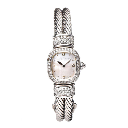 David Yurman Sterling Silver Diamond Bezel Mother of Pearl 19mm Cable Chelsea Quartz Watch 1 of 8