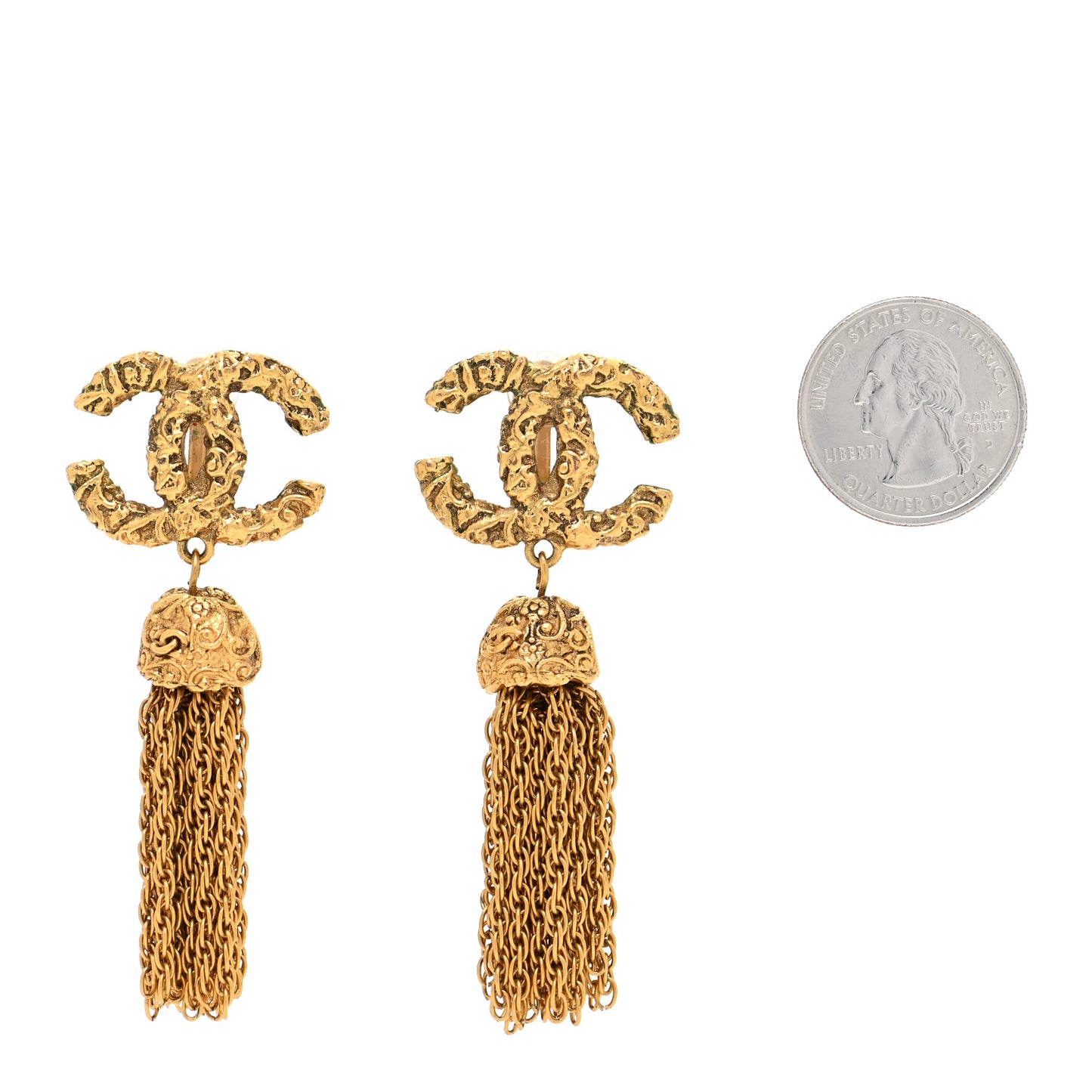 CC Chain Tassel Clip On Earrings Gold