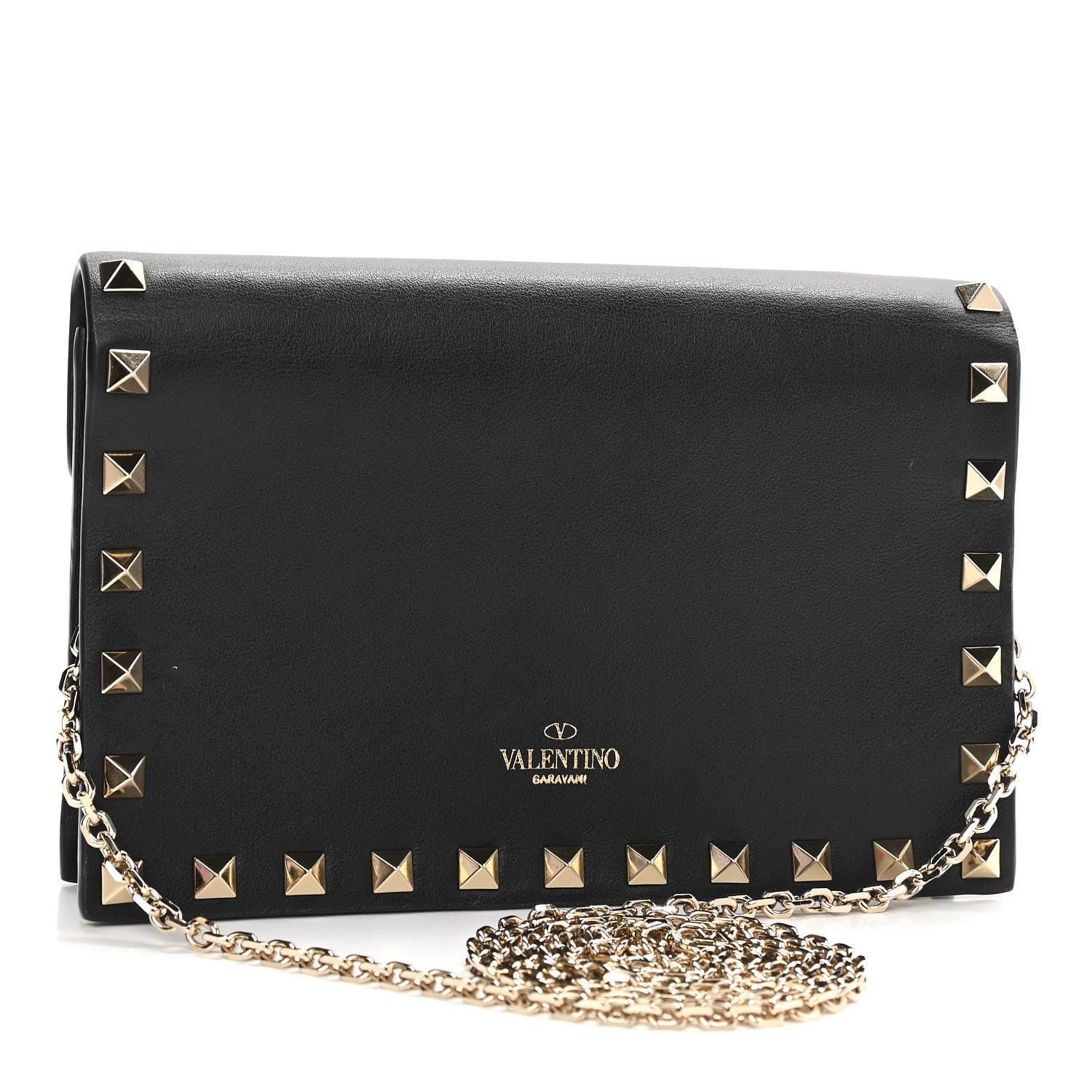 Valentino Garavani Vitello Rockstud Envelope Wallet on Chain Black 3 of 10