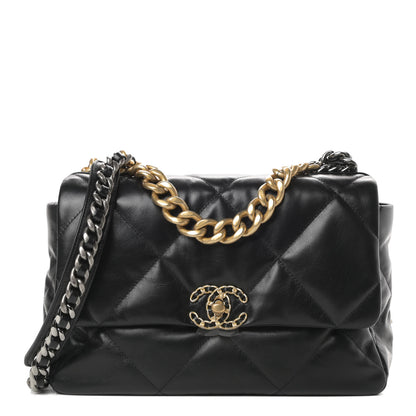 Chanel Goatskin Quilted Large Chanel 19 Flap Black 1 of 13