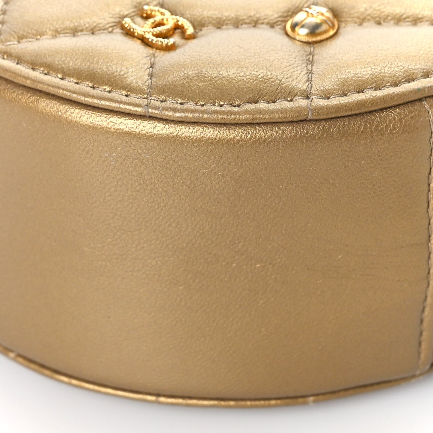 Metallic Lambskin Quilted Egyptian Amulet Round Clutch With Chain Gold