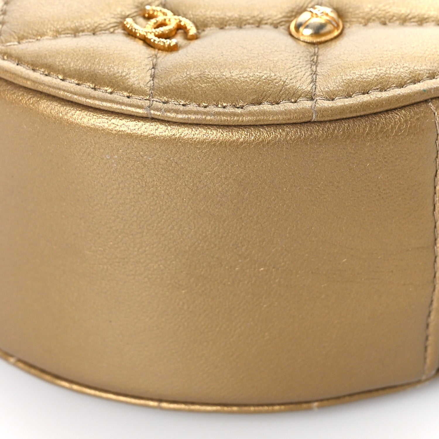 Chanel Metallic Lambskin Quilted Egyptian Amulet Round Clutch With Chain Gold 9 of 9