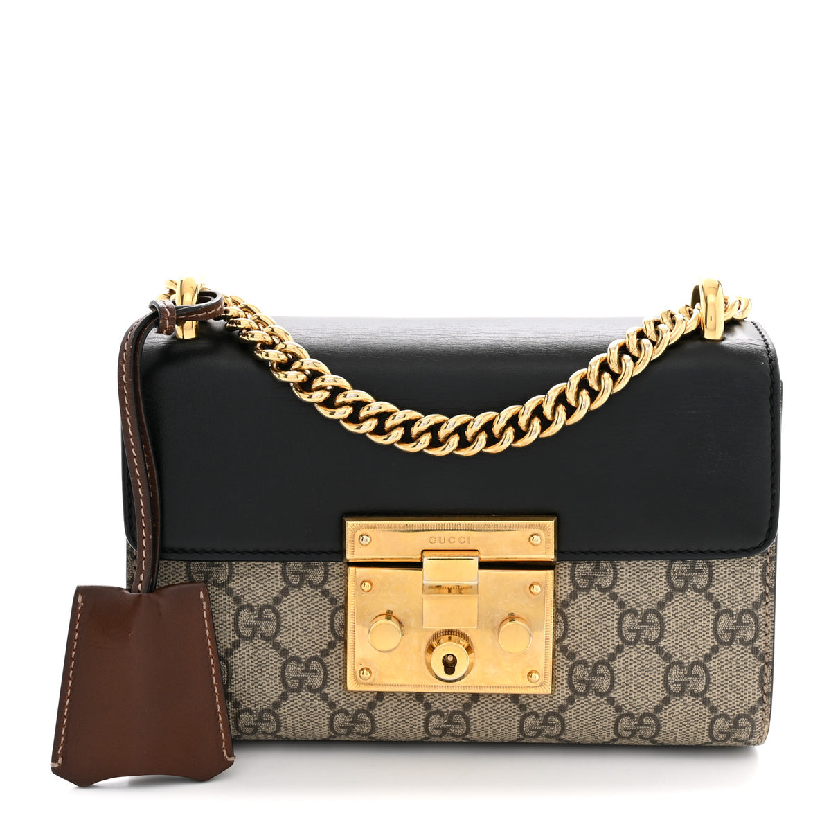 Gucci GG Supreme Monogram Calfskin Small Padlock Shoulder Bag Beige Black Cuir 1 of 12