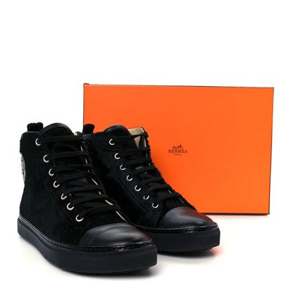 Hermes Pony Hair Calfskin Womens Jimmy High Top Sneakers 38.5 Black 9 of 9