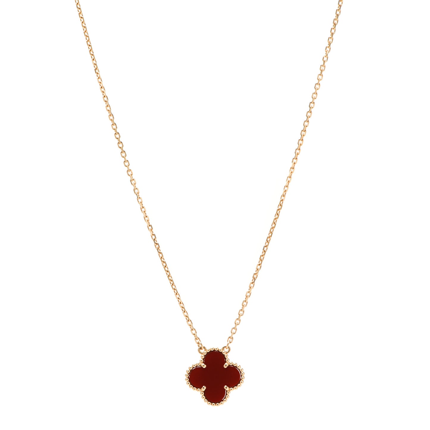 18K Yellow Gold Carnelian Vintage Alhambra Pendant Necklace