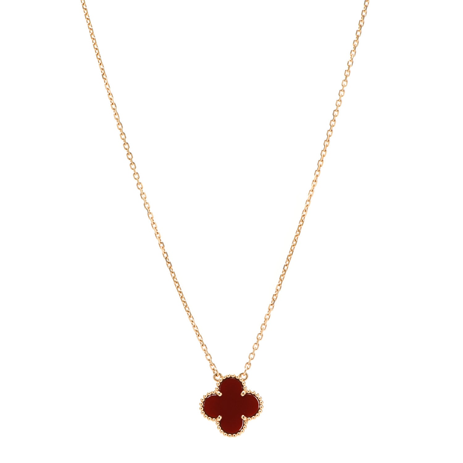 Van Cleef & Arpels 18K Yellow Gold Carnelian Vintage Alhambra Pendant Necklace 1 of 6