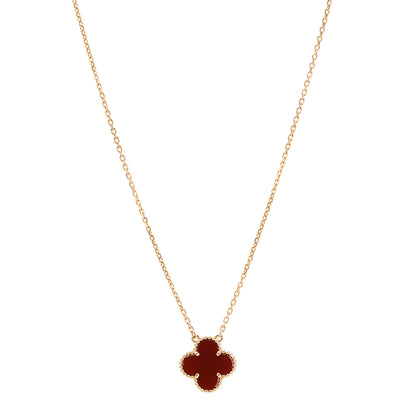 Van Cleef & Arpels 18K Yellow Gold Carnelian Vintage Alhambra Pendant Necklace 1 of 6