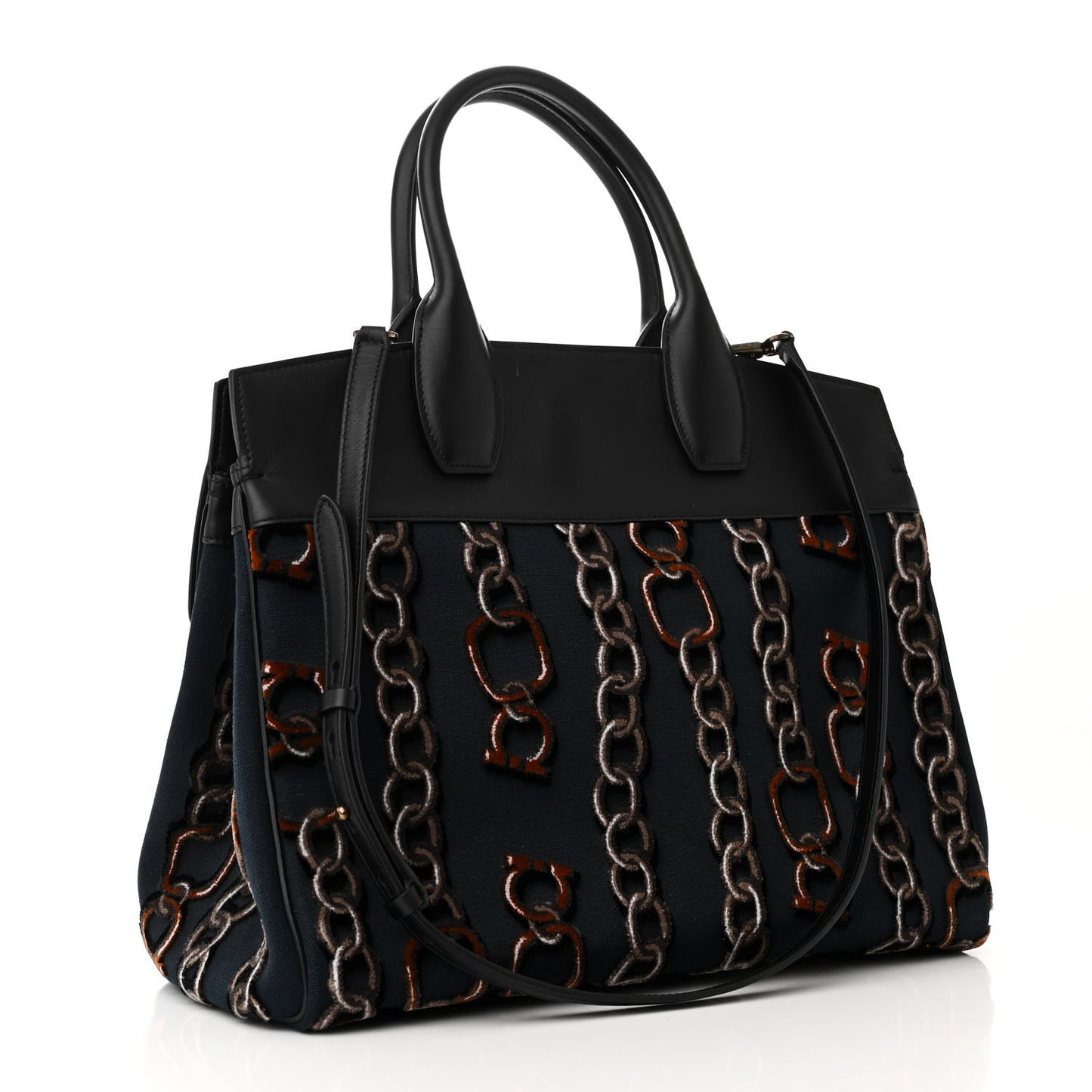 Embroidered Canvas Calfskin The Studio Bag Navy Black