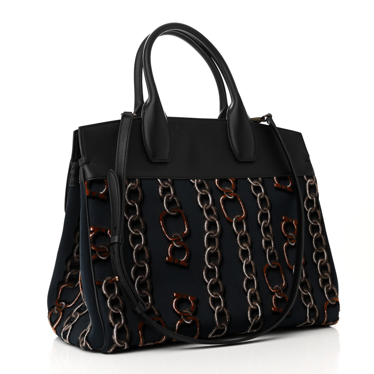 Salvatore Ferragamo Embroidered Canvas Calfskin The Studio Bag Navy Black 3 of 9