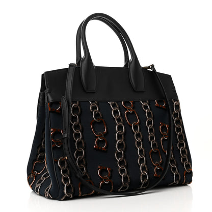 Salvatore Ferragamo Embroidered Canvas Calfskin The Studio Bag Navy Black 3 of 9