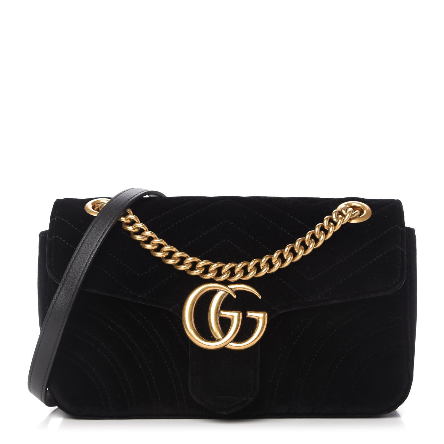 Gucci Velvet Matelasse Small GG Marmont Shoulder Bag Black 1 of 10