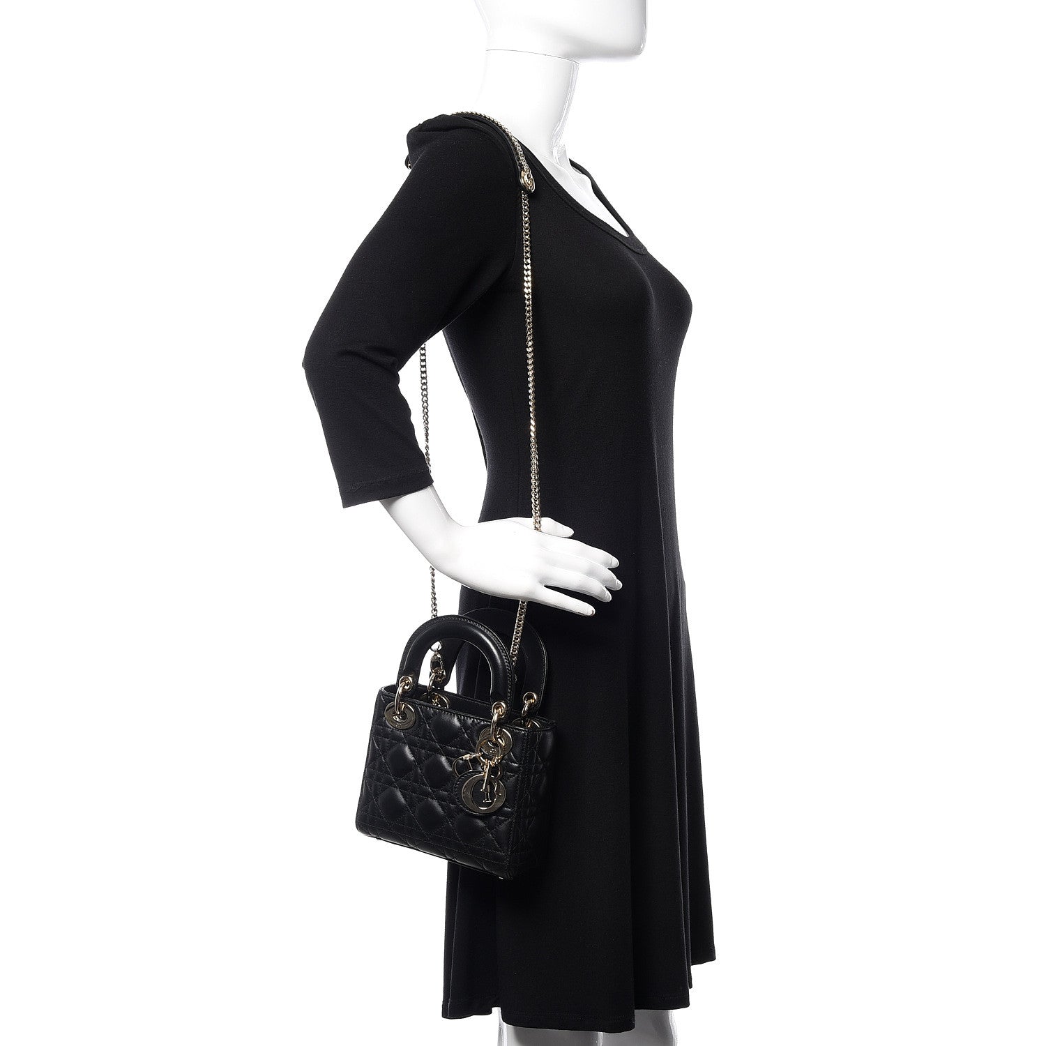 Christian Dior Lambskin Cannage Mini Lady Dior Black 2 of 12