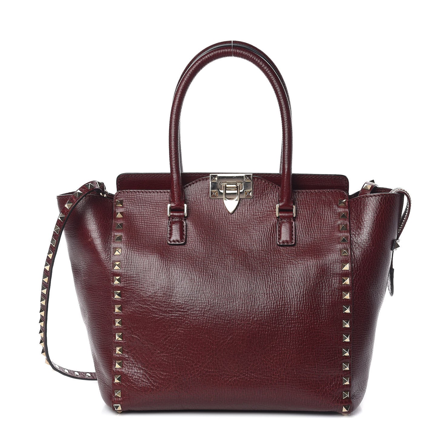 Textured Calfskin Rockstud Double Handle Tote Wine