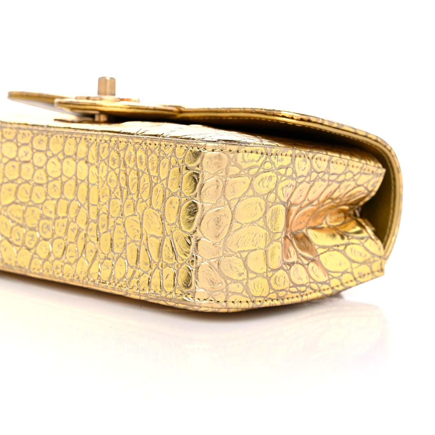 Chanel Metallic Calfskin Crocodile Embossed Cocodile Rectangular Mini Flap Gold 9 of 9