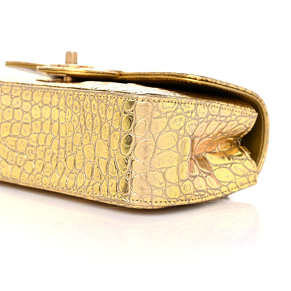 Chanel Metallic Calfskin Crocodile Embossed Cocodile Rectangular Mini Flap Gold 9 of 9