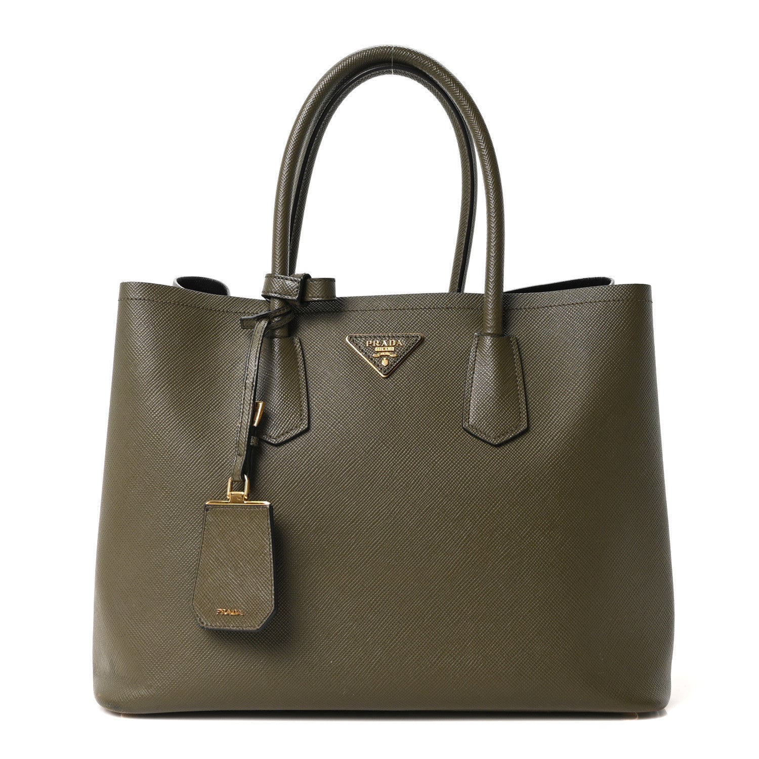 Prada Saffiano Cuir Large Double Bag Militaire 1 of 11