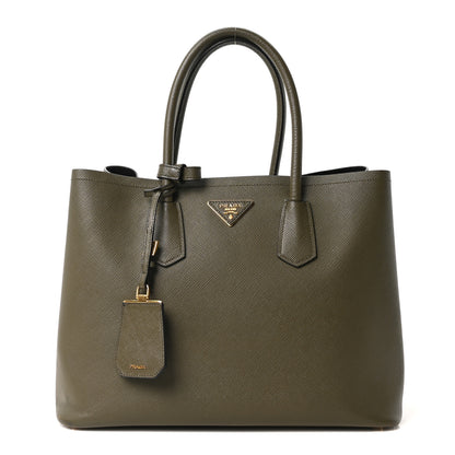 Prada Saffiano Cuir Large Double Bag Militaire 1 of 11