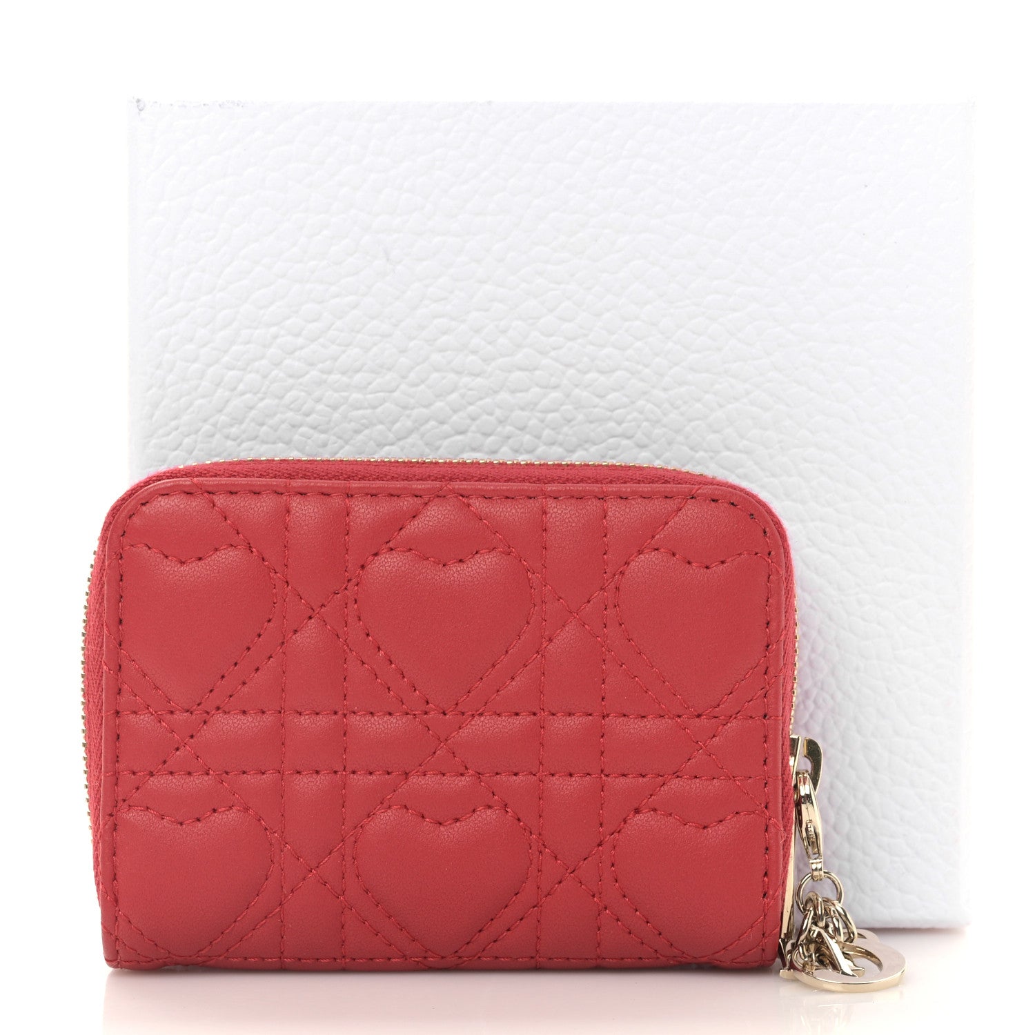 Christian Dior Lambskin Cannage Dioramour Small Lady Dior Voyageur Coin Purse Wallet Spicy Red 9 of 9