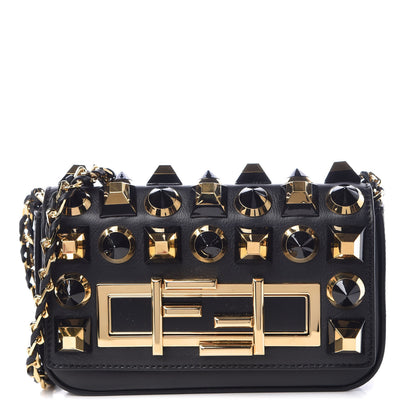 Fendi Vitello Dolce Studded Mini 3Baguette Shoulder Bag Black Gold 1 of 9