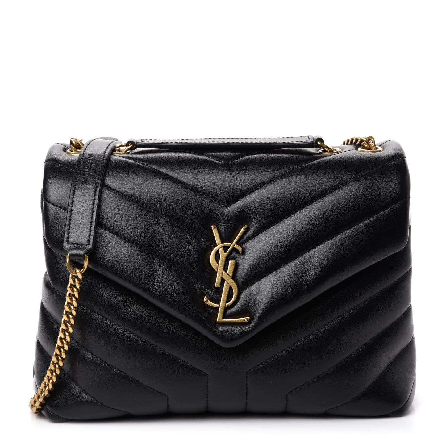 Calfskin Y Quilted Monogram Small Loulou Chain Satchel Black