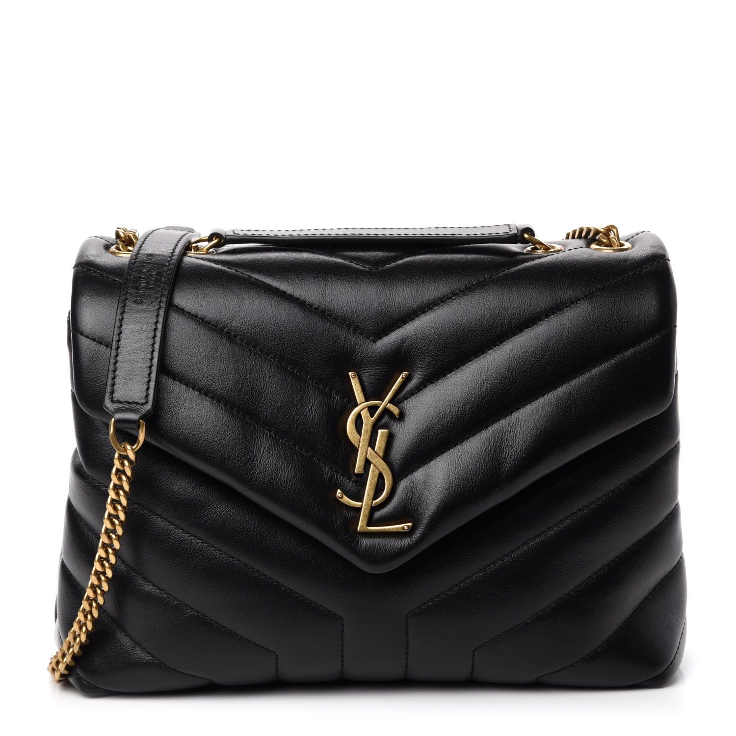 Saint Laurent Calfskin Y Quilted Monogram Small Loulou Chain Satchel Black 1 of 12