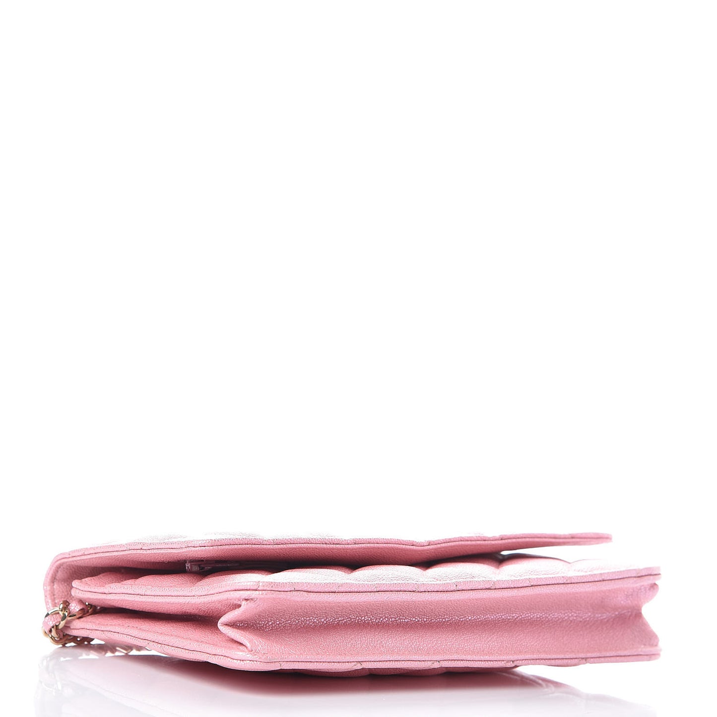 Iridescent Caviar Quilted Wallet on Chain WOC Rose Pink