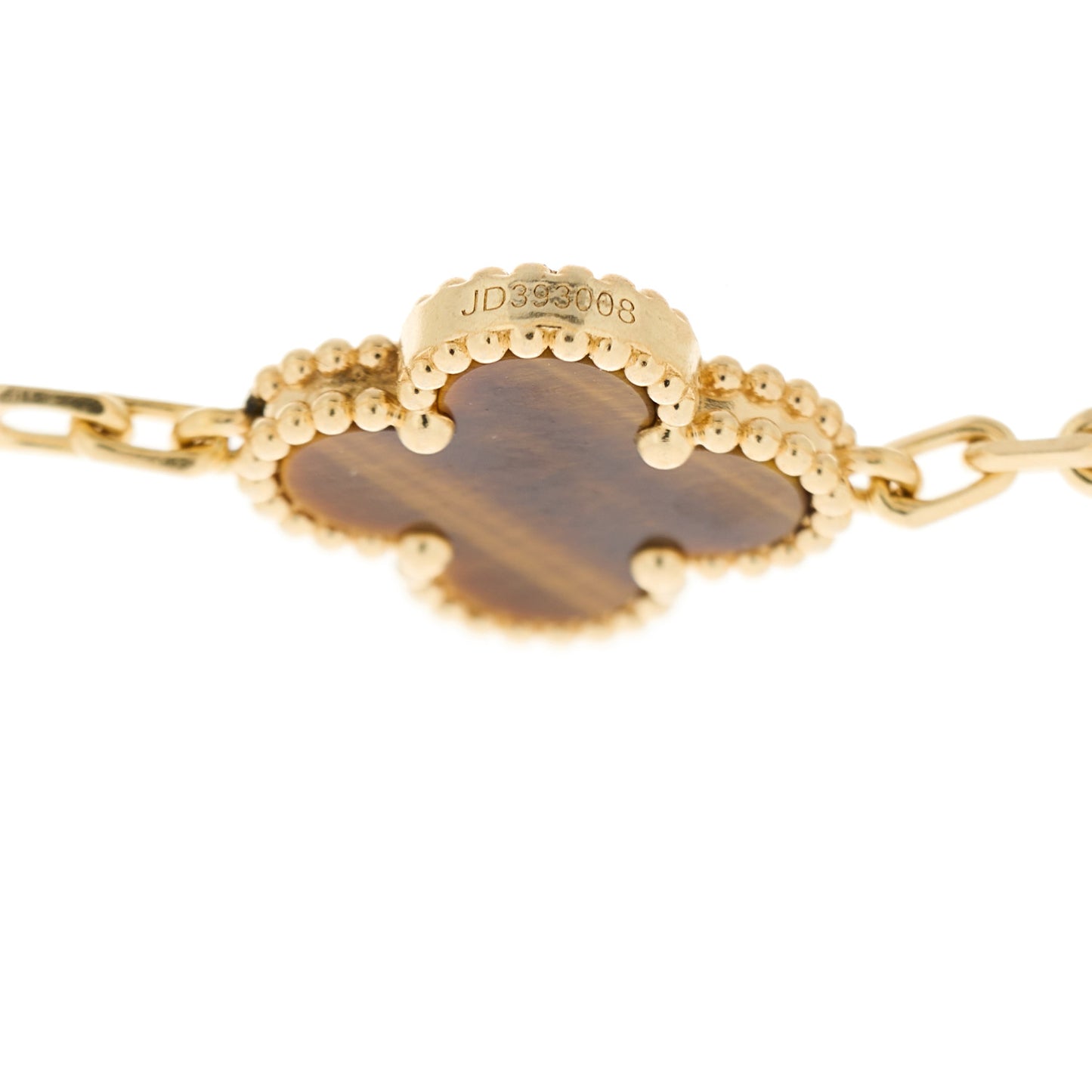 18K Yellow Gold Tiger Eye 5 Motifs Vintage Alhambra Bracelet