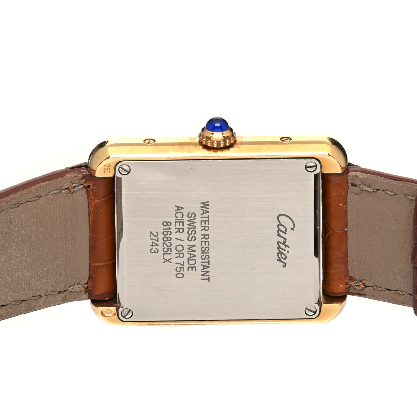 Stainless Steel 18K Yellow Gold Alligator 24mm Tank Solo Quartz Watch Brown