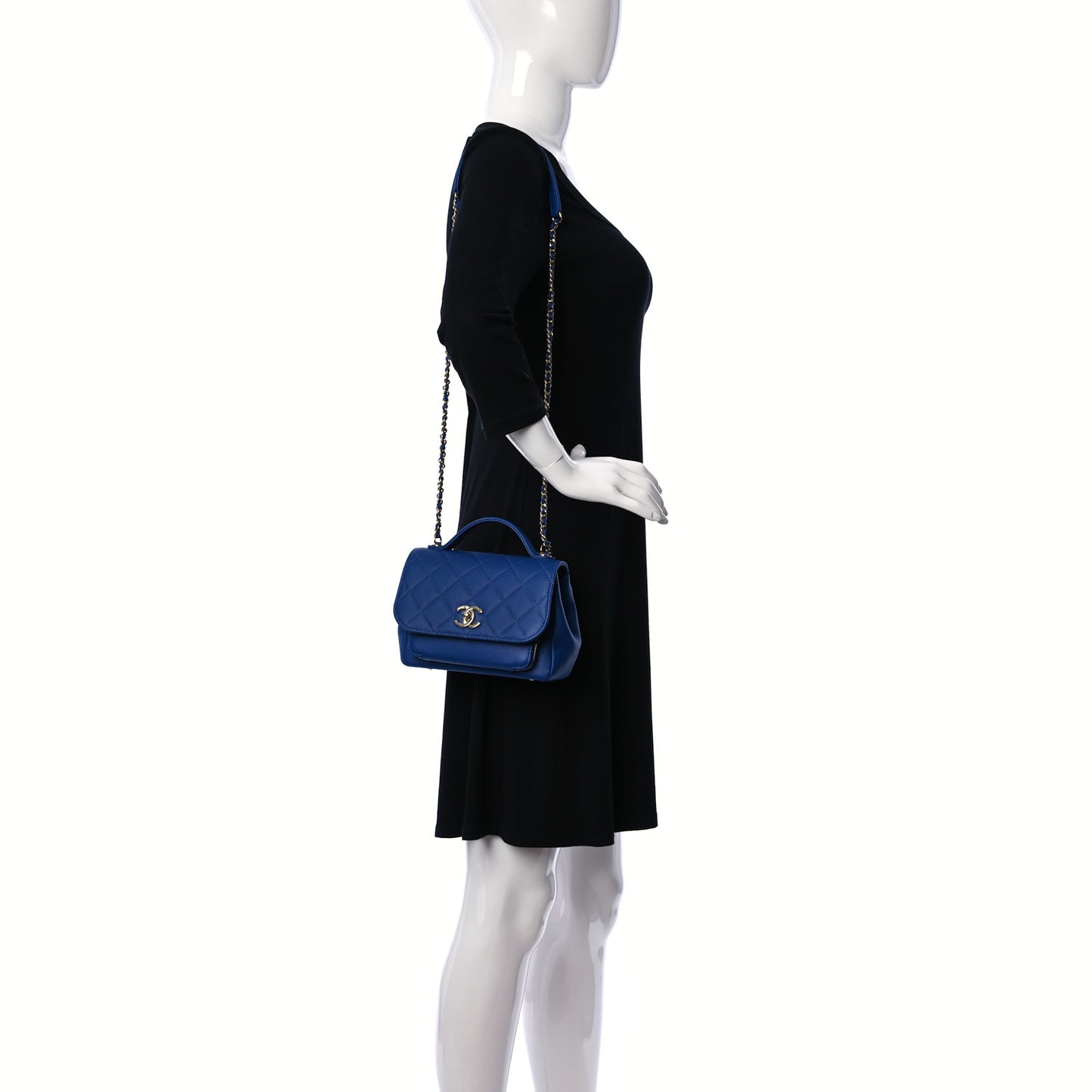 Caviar Quilted Small Business Affinity Flap Dark Blue
