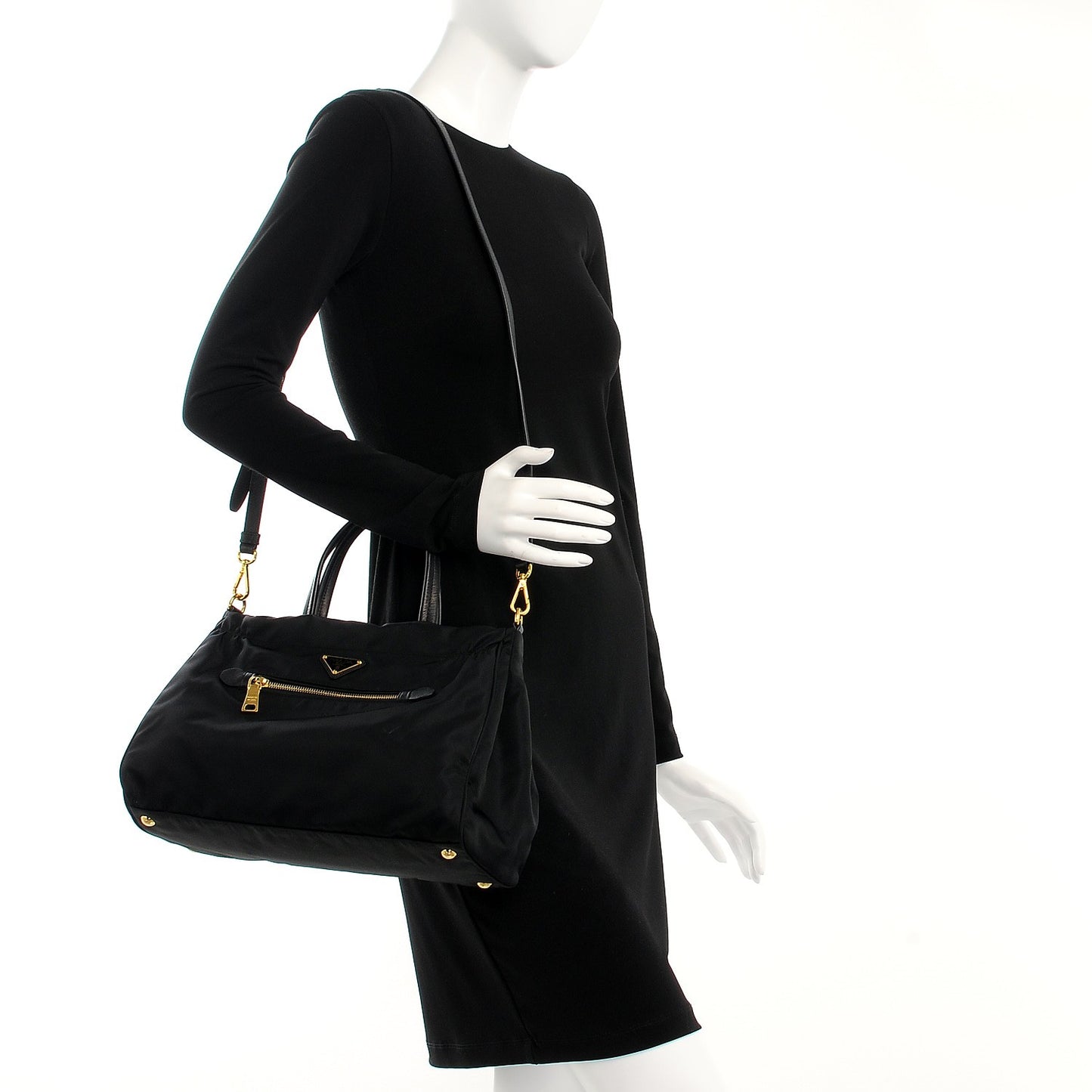 Tessuto Nylon Saffiano Shopping Satchel Black